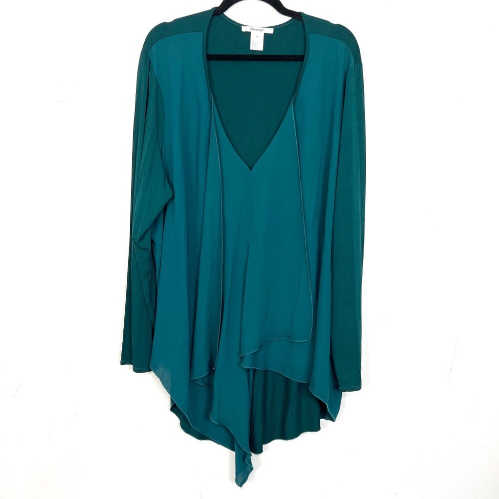 Masseys Emerald Green Chiffon Draped Front Knit Long Sleeve Tunic Top 3Xβ